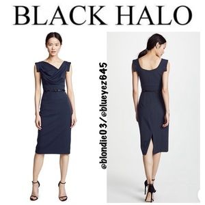 Black Halo iconic eclipse blue Jackie O Belted Dress 2 NWT